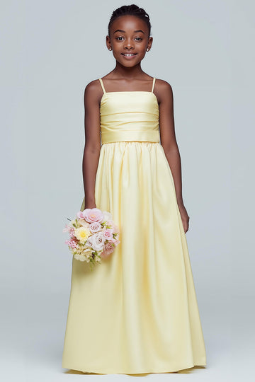 Jonquille Une Ligne Satin Ruché Longue Robe de demoiselle d’honneur Junior